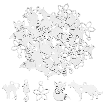 30Pcs 5 Style 304 Stainless Steel Charms, Mixed Shapes, Stainless Steel Color, 6pcs/style
