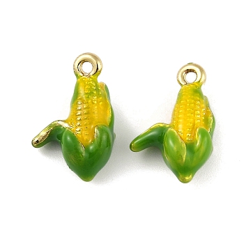 3D Alloy Pendants, Fruit Vegetable Charms, Corn, 19.5x13x9mm, Hole: 1.6mm