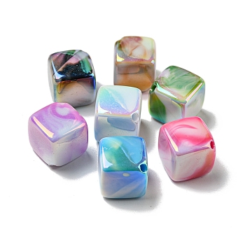 UV Plating Acrylic Bead, Cube, Mixed Color, 13x13x13mm, Hole: 1.8mm