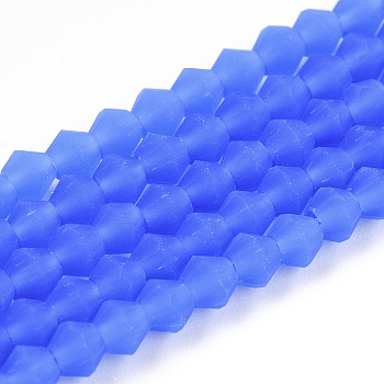 Imitation Jade Frosted Glass Bead Strands, Faceted, Bicone, Royal Blue, 2.9~3.3x2.5mm, Hole: 0.7mm, about 145~150pcs/strand, 16.34~16.54 inch(41.5~42cm)