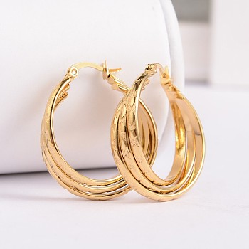 New Fashion 304 Stainless Steel Hoop Earrings, Hypoallergenic Earrings, Golden, 33.5x28x8.5mm, Pin: 1x0.6mm