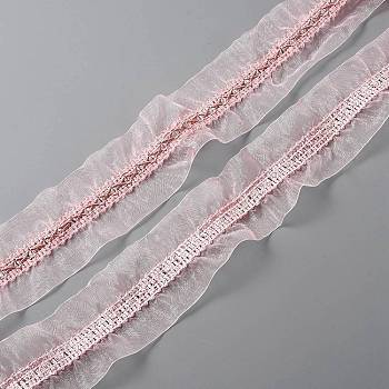 Polyester Pleated Lace Trim, Curtain Decoration, Costume Accessories, Pink, 2-1/8 inch(55mm), about 12.58 Yards(11.5m)/Card