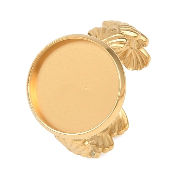 Shell Shape 304 Stainless Steel Cuff Ring Components, Round Pad Ring Setting, Ion Plating(IP), Golden, 6.5~15.5mm, US Size 8 1/2(18.5mm), Tray Size: 14mm