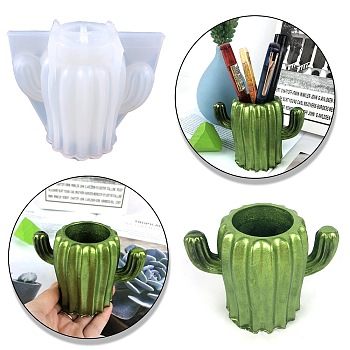 Cactus Pen & Pencil Holder Silicone Molds, Resin Casting Molds, for UV Resin, Epoxy Resin Craft Makings, White, 110x70x94mm