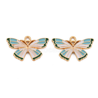 Light Gold Medium Turquoise Butterfly Alloy+Enamel Pendants