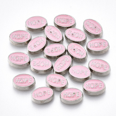 9mm Platinum Pink Oval Alloy+Enamel Cabochons