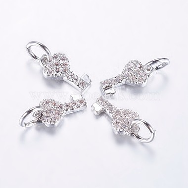 Real Platinum Plated Clear Key Brass+Cubic Zirconia Charms