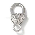 Alloy Lobster Claw Clasps, Heart, Platinum, 26.5x14x6mm, Hole: 4mm(KK-Q019-20P)
