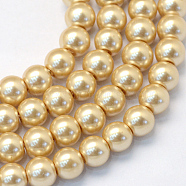 Baking Painted Pearlized Glass Pearl Round Bead Strands, BurlyWood, 6~7mm, Hole: 1mm, about 145pcs/strand, 31.4 inch(X-HY-Q003-6mm-42)