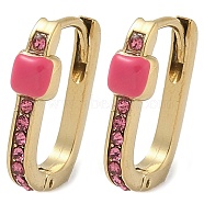 Ion Plating(IP) 304 Stainless Steel Hoop Earrings, with Micro Pave Cubic Zirconia and Enamel for Women, Real 14K Gold Plated, Hot Pink, 5/8x1/8 inch(1.6x0.4cm)(EJEW-B109-01G-01)