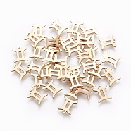 304 Stainless Steel Charms, Constellation/Zodiac Sign, Real 18K Gold Plated, Gemini, 9.4x8x1mm, Hole: 0.8mm(STAS-L227-001B)