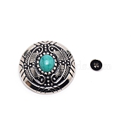 1-Hole Alloy & Cat eye Turquoise Decorative Rivets, Flat Round with Leaf Pattern, for DIY Luggage and Hardware Accessaries, Dark Turquoise, 30x11~11.8mm, Hole: 2.5mm(PALLOY-WH0092-10B-P)