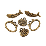 Tibetan Style Kitten Theme Alloy Toggle Clasps, Cat & Fish, Antique Bronze Color, Lead Free & Cadmium Free, Oval: 18x15mm, Cat: 13x12.5mm, Fish: 20x6.5mm, Hole: 2mm(MLF5053Y)