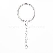 316 Surgical Stainless Steel Split Key Rings, Keychain Clasp Findings, with 304 Stainless Steel Jump Ring & Heart Link Chains, Stainless Steel Color, 60mm(AJEW-JB00501)