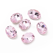 Glass Rhinestone Cabochons, Pointed Back & Silver Back Plated, Oval, Light Rose, 14x10x5mm(GGLA-P002-02A-04)