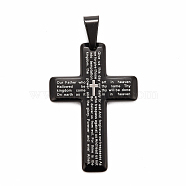 304 Stainless Steel Big Pendants, Cross with Word, Gunmetal & Stainless Steel Color, 50.5x34.5x3.5mm, Hole: 5mm(STAS-O116-01BP)