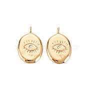 Brass Pendants, Nickel Free, Oval with Eye, Real 18K Gold Plated, 17x11x1.5mm, Hole: 1.5mm(KK-S356-605-NF)