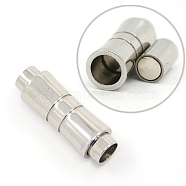 Smooth 304 Stainless Steel Magnetic Clasps with Glue-in Ends, Column, Stainless Steel Color, 25x8.5mm, Hole: 5mm(STAS-I025-04)