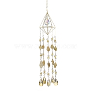 Rough Raw Natural Citrine Wind Chime, with Glass Beads and Iron Findings, Rhombus, Golden, 516mm(HJEW-P015-06)