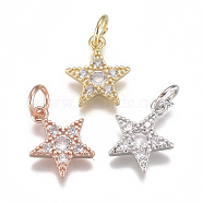Brass Micro Pave Cubic Zirconia Charms, with Jump Ring, Long-Lasting Plated, Pentagram Star, Clear, Mixed Color, 12x10x2mm, Hole: 3mm(ZIRC-F111-11)