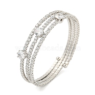 Rack Plating Brass Pave Clear Cubic Zirconia Open Cuff Wrap Bangles, Long-Lasting Plated, Lead Free & Cadmium Free, Platinum, Clear, Inner Diameter: 2-1/8 inch(5.3cm), 13mm(BJEW-B110-01P-02)