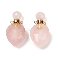 Natural Rose Quartz Faceted Teardrop Bottle Pendants, Openable Perfume Bottle Charms, with Golden Tone 304 Stainless Steel Findings, 36.5x19x11mm, Hole: 1.8mm(G-A225-02G-02)