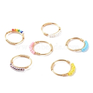 Adjustable Glass Seed Beads Finger Rings, with Real 18K Gold Plated Copper Wire, Mixed Color, Size 7, 17mm(RJEW-JR00350)