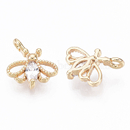 Brass Micro Cubic Zirconia Charms, Nickel Free, Real 18K Gold Plated, Butterfly, Clear, 10x10x3mm, Hole: 1.2mm(KK-N231-11-NF)