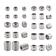 50Pcs 10 Style 304 Stainless Steel Grooved Beads, Stainless Steel Color, 5pcs/style(STAS-FW0001-19)