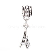 Antique Silver Plated Alloy European Style Dangle Charms, Large Hole Beads, Eiffel Tower, Antique Silver, 27mm, Hole: 5mm(MPDL-L028-03AS)