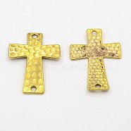 Alloy Links connectors, Cadmium Free & Nickel Free & Lead Free, Hammered Cross, Antique Golden, 38x27.5x3mm, Hole: 2mm(X-PALLOY-AD48697-AG-FF)
