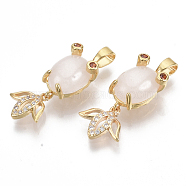 Natural Chalcedony Pendants, with Real 18K Gold Plated Brass Micro Pave Clear Cubic Zirconia Settings, Nickel Free, Goldfish, 27x9x7mm, Hole: 2.5x4mm, Tail: 10mm long, 11mm wide, 1.5mm thick(KK-N232-20-NF)