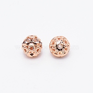 Alloy Rhinestone Beads, Hollow, Crystal, Round, Light Gold, 10x9mm, Hole: 1.2mm, 100pcs/bag(CW-TAC0001-15B-01KCG)