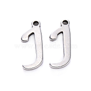 201 Stainless Steel Charms, Laser Cut, Stainless Steel Color, Letter.J, 13x5x1mm, Hole: 1mm(STAS-R105-J)