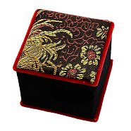 Chinoiserie Jewelry Boxes Embroidered Silk Pendant Necklace Boxes for Gifts Wrapping, Square with Flower Pattern, Black, 63x63x55mm(SBOX-A001-04)