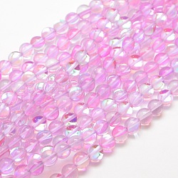 Synthetic Moonstone Beads Strands, Dyed, Holographic Beads, Half AB Color Plated, Round, Pink, 6mm, Hole: 1mm, about 64pcs/strand, 15 inch(G-F143-6mm-01)