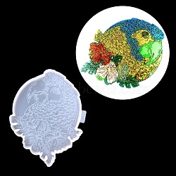 Bird with Flower Cup Mat Silicone Molds, Resin Coaster Molds, for UV Resin & Epoxy Resin Craft Making, White, 150x115x9mm(DIY-M039-10)