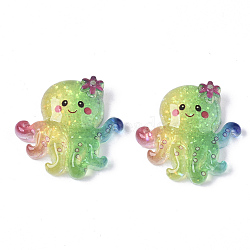 Resin Cabochons, with Glitter Powder, Octopus, Colorful, 21x22x5.5mm(X-CRES-R430-08)