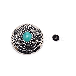 1-Hole Alloy & Cat eye Turquoise Buttons, Flat Round with Leaf Pattern, for DIY Luggage and Hardware Accessaries, Dark Turquoise, 30x11~11.8mm, Hole: 2.5mm(PALLOY-WH0092-10B-P)