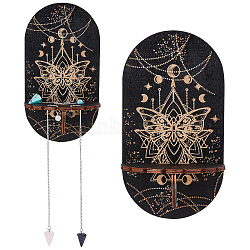 Wooden Wall-Mounted Small Crystal Display Shelf, Witch Hanging Crystal Holder with Rose Quartz, Blue Goldstone, Synthetic Turquoise, for Crystal Dowsing Pendulum Pendant Storage, Butterfly Pattern, Finish Product: 21.5x11.6x8.5cm(DIY-CN0002-25B)