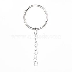 316 Surgical Stainless Steel Split Key Rings, Keychain Clasp Findings, with 304 Stainless Steel Jump Ring & Heart Link Chains, Stainless Steel Color, 60mm(AJEW-JB00501)