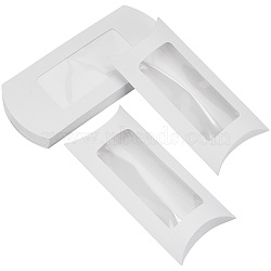 Kraft Paper Pillow Wedding Candy Favor Gift Boxes, with Visible Windows, White, 16.1x7.2x2.65cm(CON-WH0099-58A)