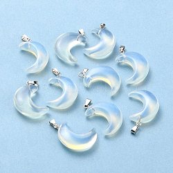 Opalite Pendants, with Platinum Brass Loops, Moon, 29x18~21x7~10mm, Hole: 6x3mm(G-Z022-02K)