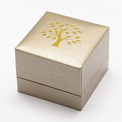 Plastic and Cardboard Ring Boxes, Printed Tree of Life, Rectangle, BurlyWood, 59x59x47mm(X-OBOX-L002-04)