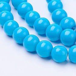 Painted Glass Bead Strands, Baking Paint, Round, Deep Sky Blue, 8mm, Hole: 1.3~1.6mm, about 100pcs/strand, 31.4 inch(X-DGLA-S071-8mm-12)