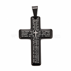 304 Stainless Steel Big Pendants, Cross with Word, Gunmetal & Stainless Steel Color, 50.5x34.5x3.5mm, Hole: 5mm(STAS-O116-01BP)