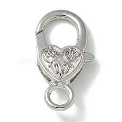 Alloy Lobster Claw Clasps, Heart, Platinum, 26.5x14x6mm, Hole: 4mm(KK-Q019-20P)