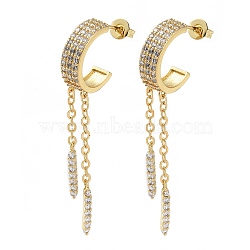 Brass Micro Pave Clear Cubic Zirconia Stud Earrings, Tassel Earrings for Women, Long-Lasting Plated, Lead Free & Cadmium Free, Real 18K Gold Plated, 51x5mm(EJEW-A045-01G)