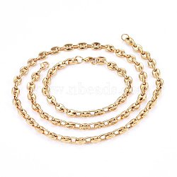 304 Stainless Steel Jewelry Sets, Necklaces and Bracelets, with Lobster Clasps, Golden, 23.6 inch(60cm), 8-5/8 inch(22cm)(SJEW-O095-03G)