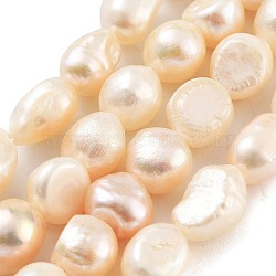 Natural Cultured Freshwater Pearl Beads Strands, Two Sides Polished, Grade 2A+, White, 7~8mm, Hole: 0.6mm, about 20~22pcs/strand, 7.28''(18.5cm)(PEAR-P062-28E)